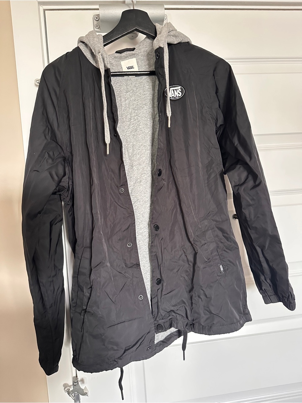 Vans Hooded Coaches Jacket Black Gray Size S